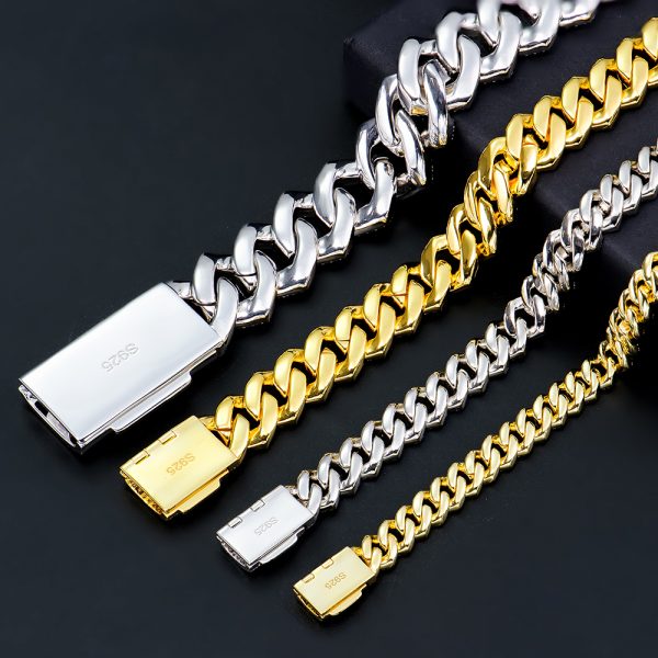 8mm-14mms925 silver moissanite right angle Cuban bracelet - 图片 3