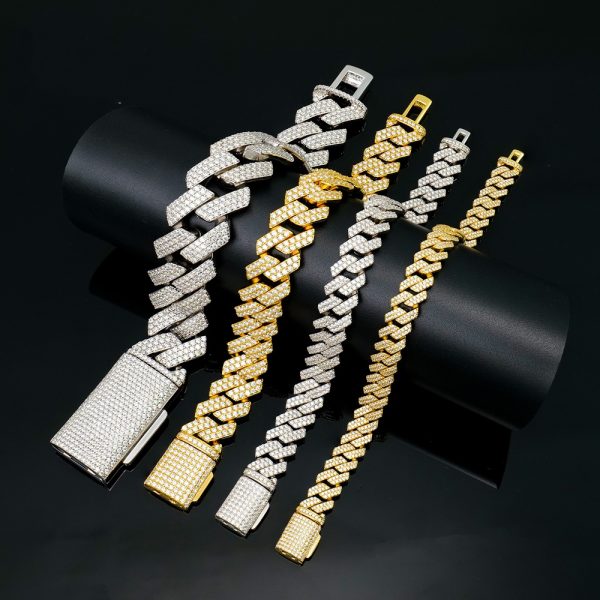 8mm-14mms925 silver moissanite right angle Cuban bracelet - 图片 2